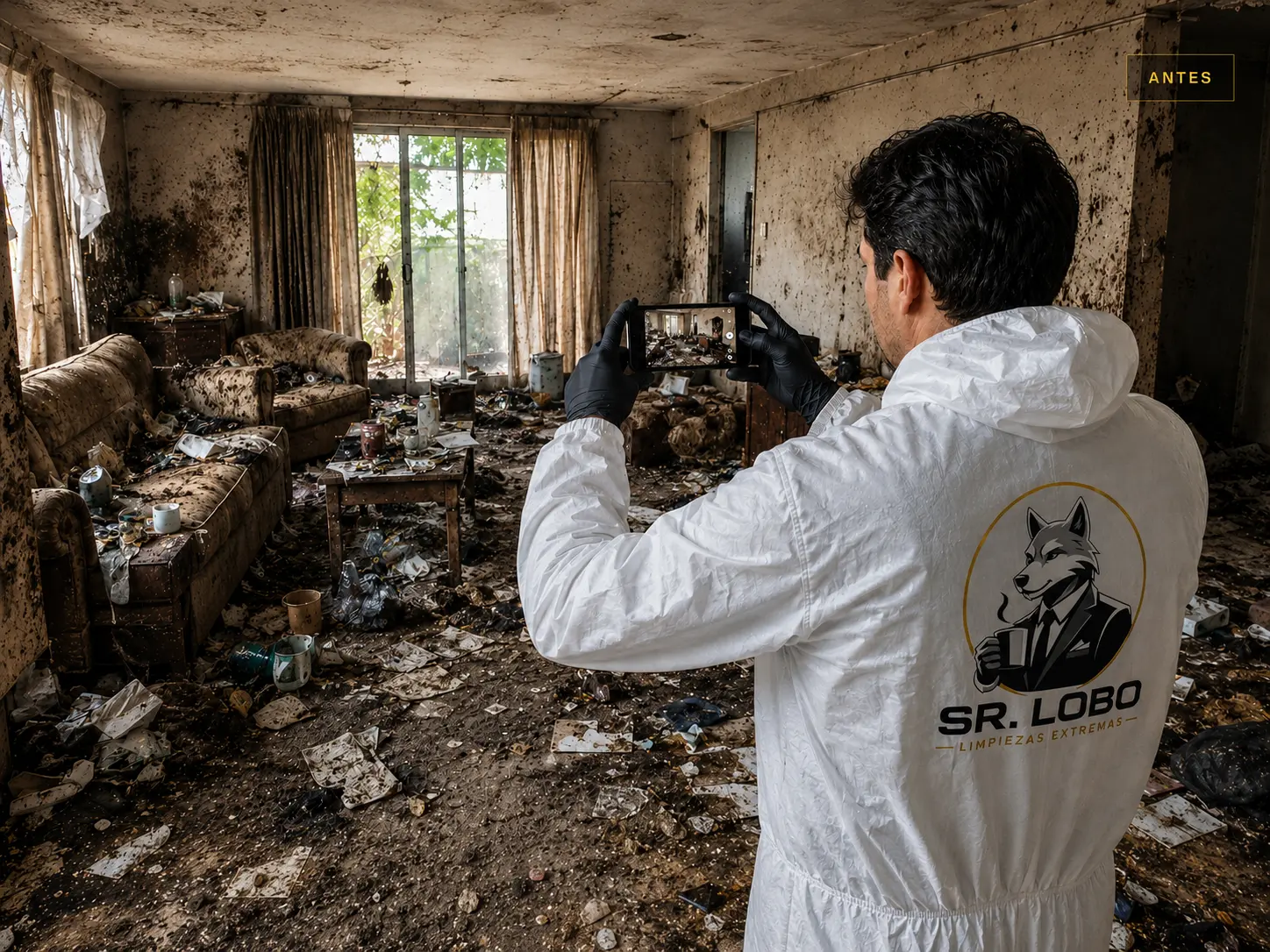 Técnico de SR. LOBO documentando el estado inicial de una vivienda antes de la intervención