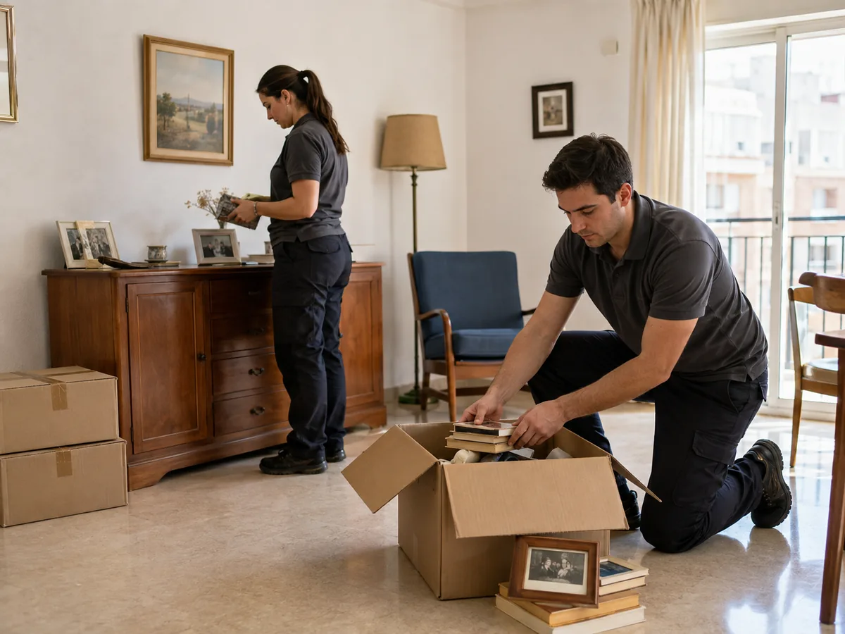 Clasificación ordenada de muebles, libros y recuerdos en una vivienda heredada de Alicante